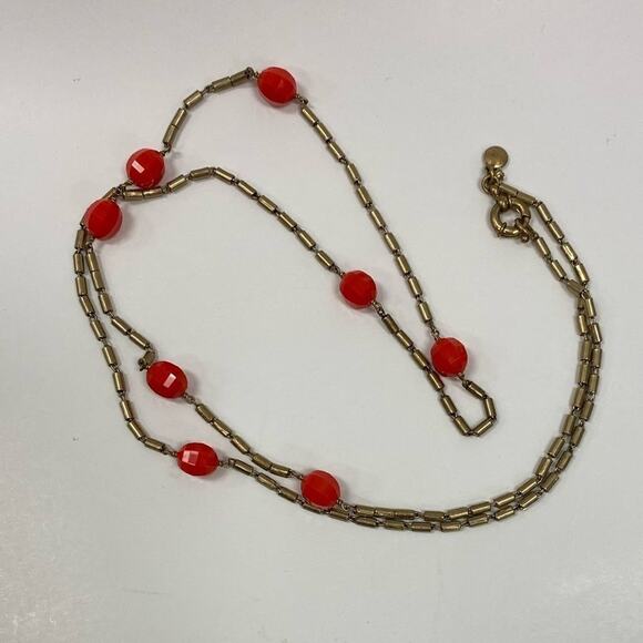 J. Crew gold chain and red bead long necklace - Picture 3 of 5